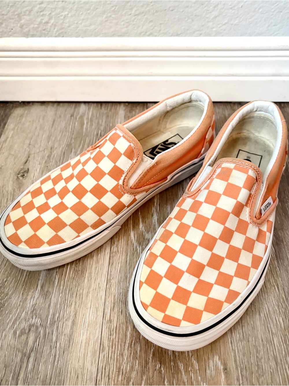 Vans Slip-On Checkerboard Sneakers - Orange/White - Picture 2 of 6